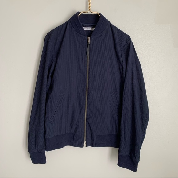 JW Anderson x Uniqlo seersucker full zip bomber jacket navy size medium - Picture 2 of 7